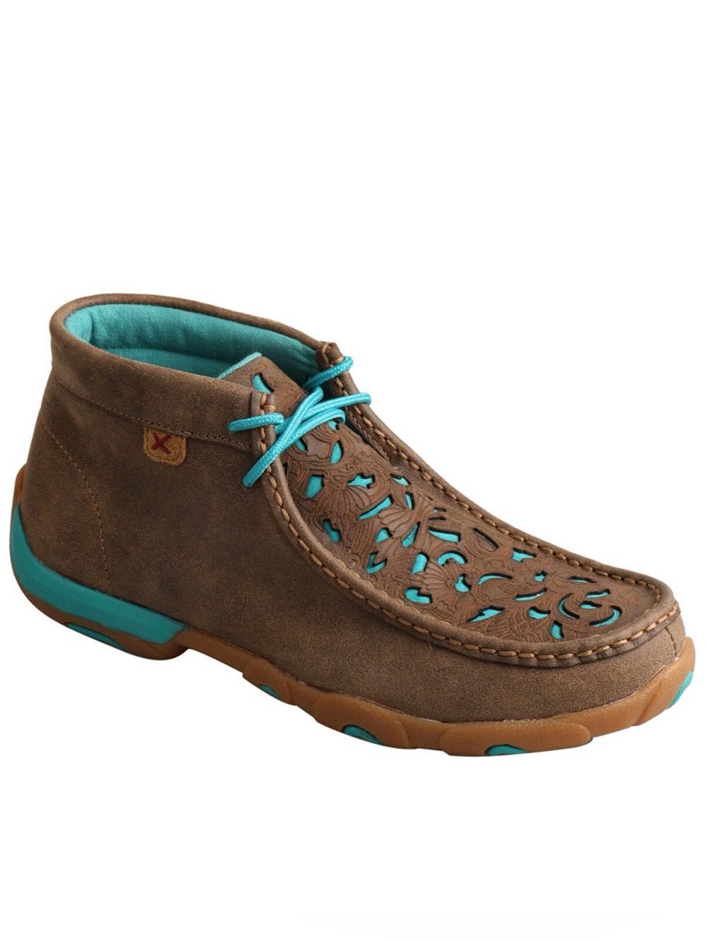 Twisted X Laser Cut Driving Mocs Tan Leather Blue Accent Chukka Boot Size 9